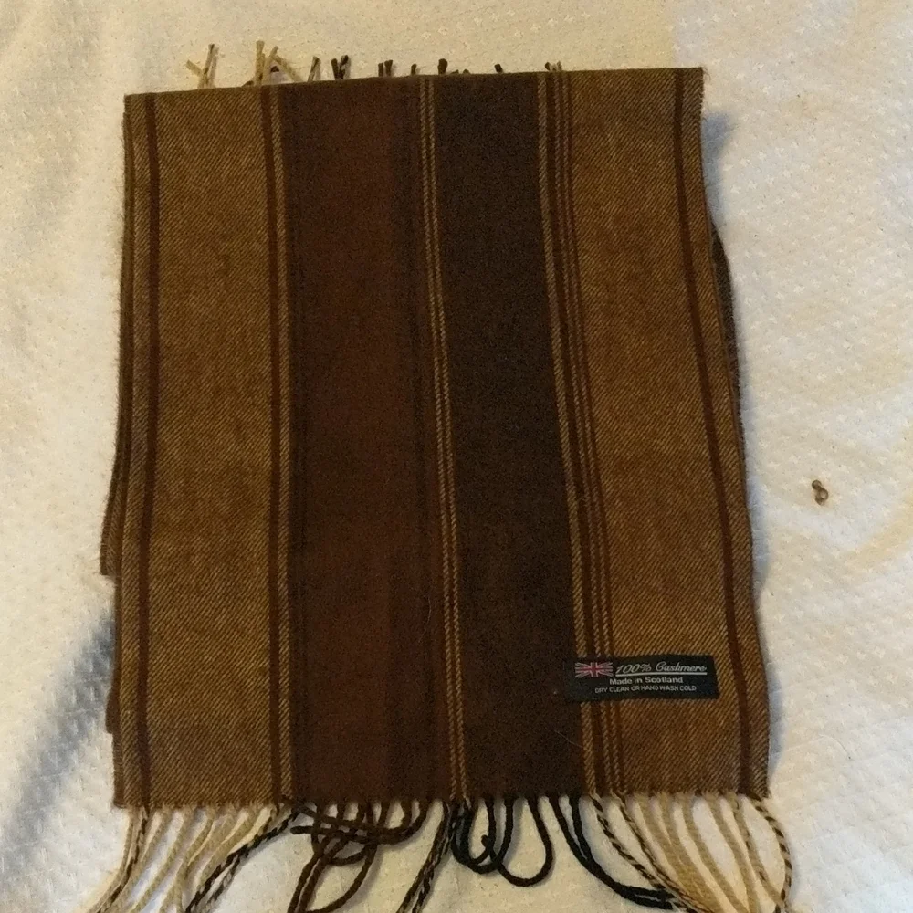 100% Cashmere Brown Plaid Scarf - Made in Scotland